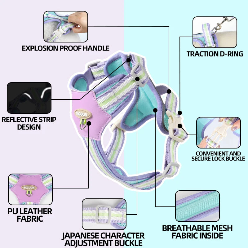Small Dog Harness No-Pull Adjustable Vest Reflective & Breathable Lightweight Pet Chest Harness Comfort for PuppiesDaily Walks T