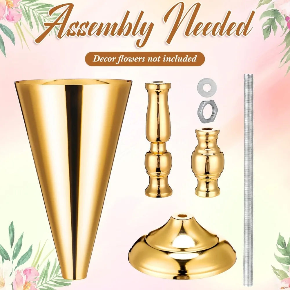 20 Pcs 16.5 Inches Tall Gold Vase Centerpiece Wedding Metal Flower Arrangement Stand Trumpet Vase Tabletop