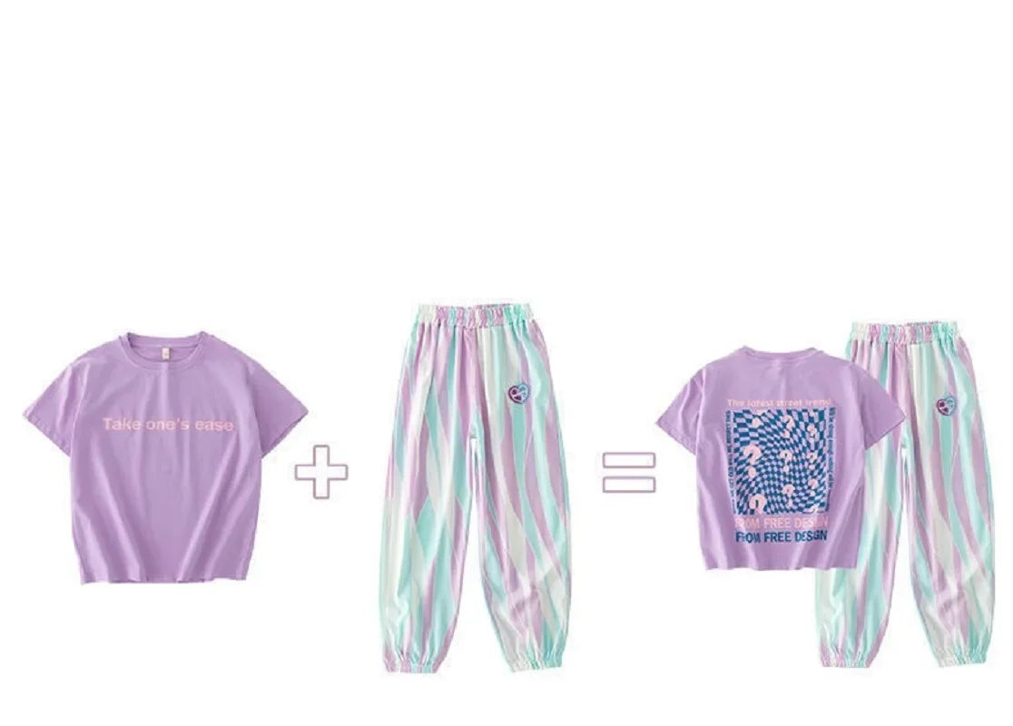 2025 Girls' Sportswear Set Summer Casual Short Sleeve Outfit | Trendy Two-Piece Clothing for Teen Girls 12-15 Years Fashionable