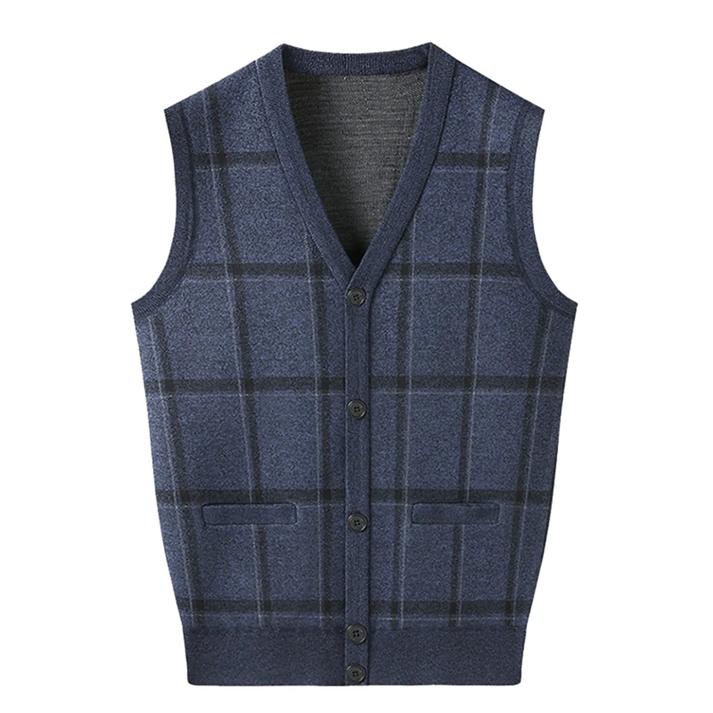 Mens Autumn Winter Casual Fashion V Neck Sleeveless Knit And Fleece Vest Sweater Vest Sweatshirt Cardigan