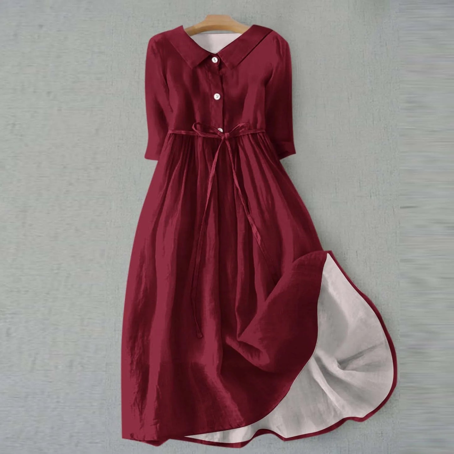 Women Beach Dress Solid Color Summer A-line 3/4 Sleeve Shirt Dress Casual Loose Female Sundress Holiday Baggy Long Robe