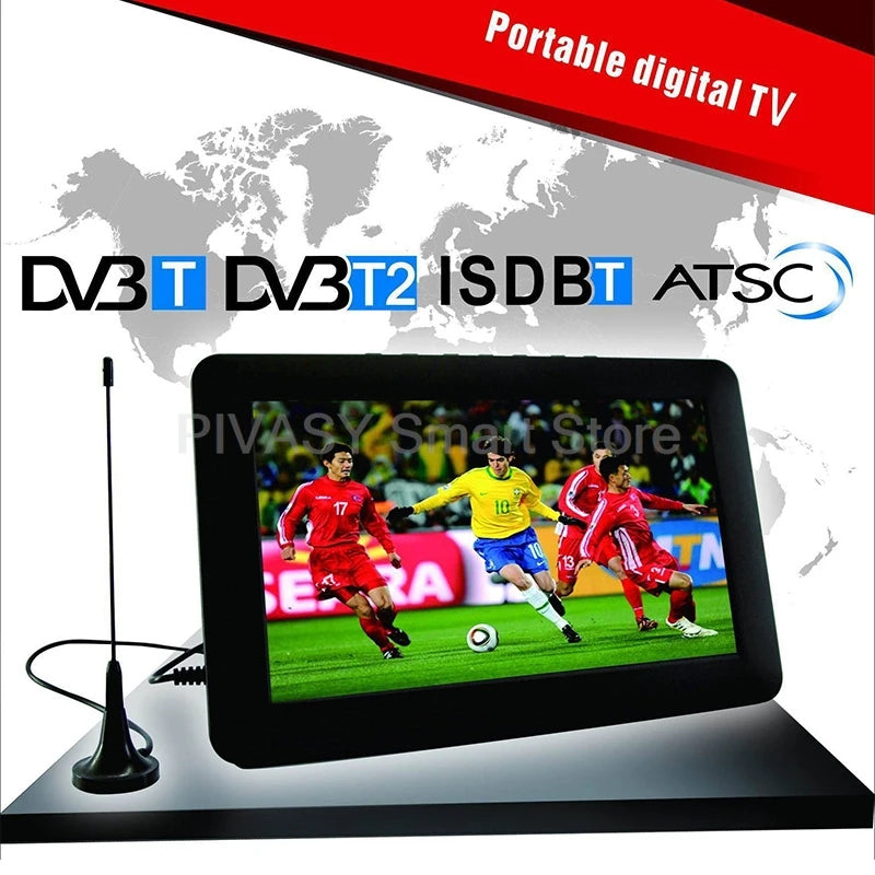 Portable Monitor Car mini TV Screen 15.4 Inch HD FM Outdoor Lightweight with stand support PVR Long Life LED Battery 2 channels