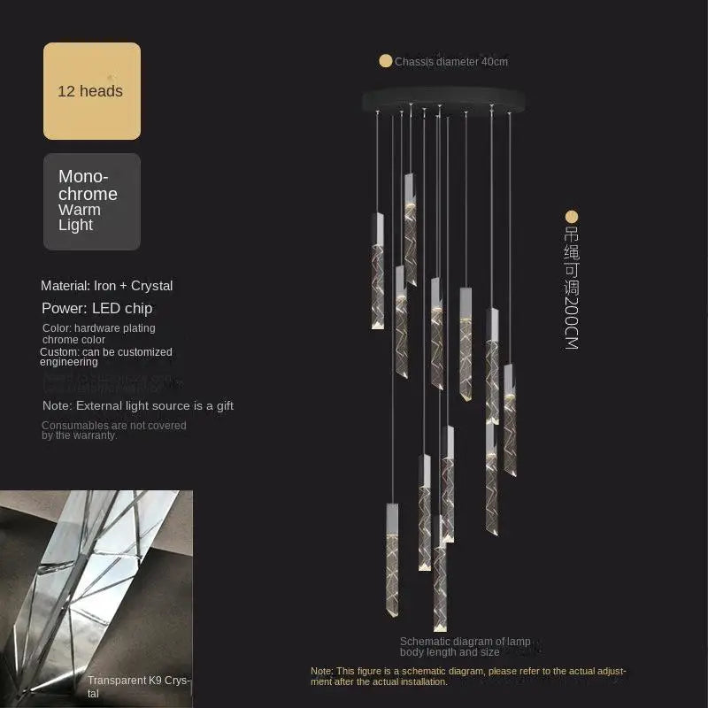 Modern Chandelier Staircase Led Chandelier Luxury Nordic Restaurant Bar Living Room Attic Rotating Villa Duplex Sky Lanterns