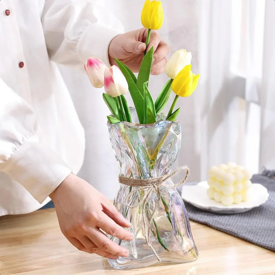 Glass VaseIrregular Shaped Vase for Flower Modern Minimalism Fashionable Vase Home Bedroom Kitchen Office Wedding Holiday Decor