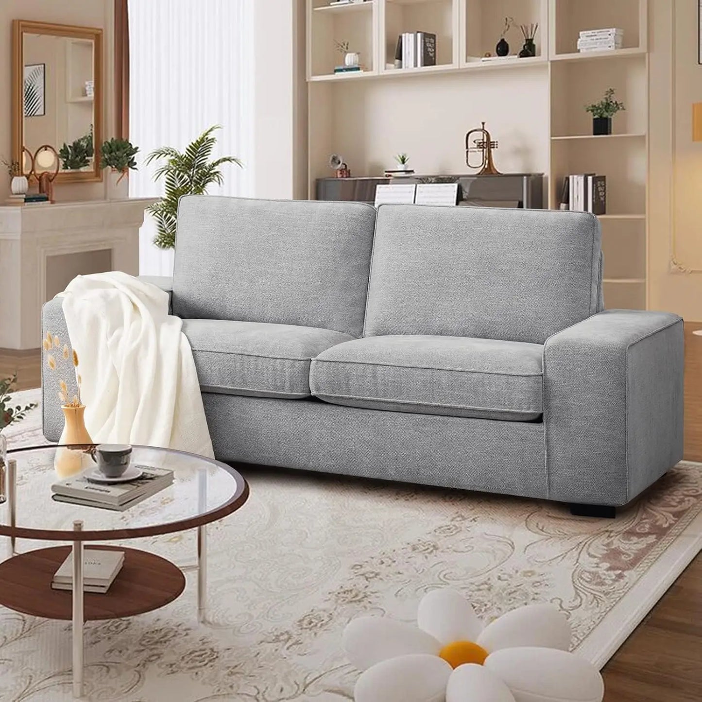 88.58" Modern Sofas Couches for Living Room, Chenille Sofas & couches with Square Armrest, Removable Low-Back Sofa Cushion and