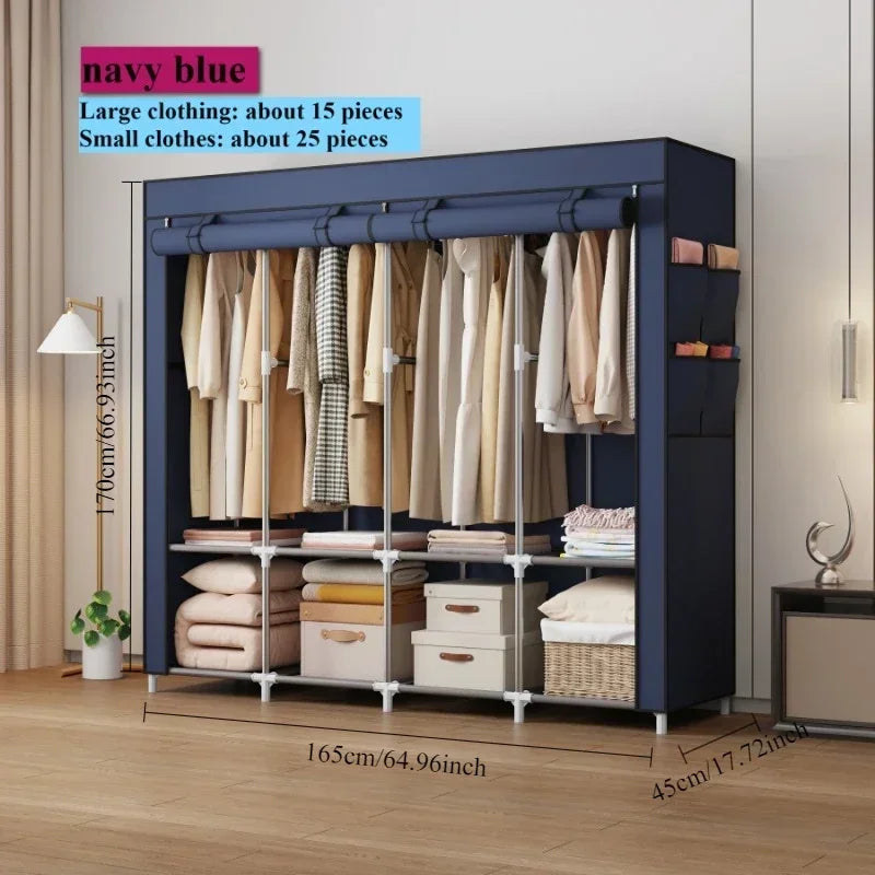 Simple Wardrobe Rental Room Fabric Cabinet Thickened All Steel Frame Wardrobe Household Bedroom Thickened Fabric Cabinet