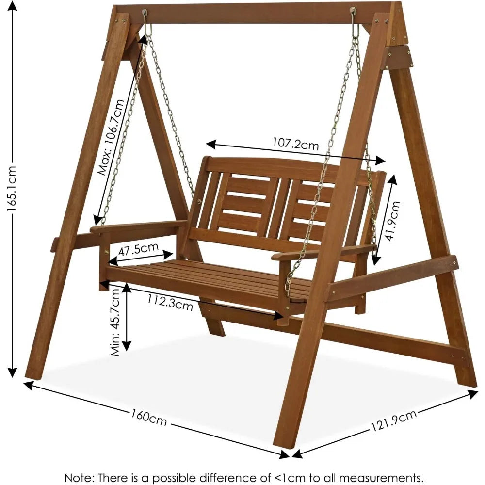 Garden Swing Chair, Hardwood Hanging Porch Swing with Stand in Teak Oil, Natural, Patio Swing Bench