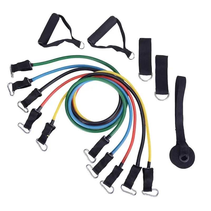 11-Piece Set Resistance Bands Tensioner Pull Rope Fitness Multi-function Tensioner Suit Muscle Training Belt Elastic Sleeve Band