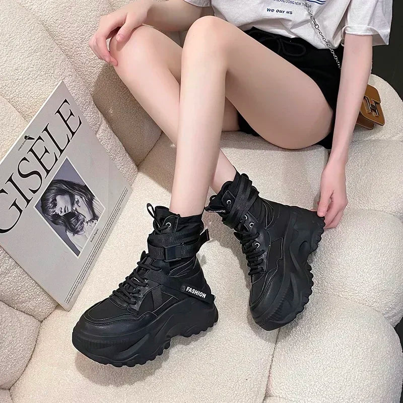 Women's Boots Platform Luxury Designer Shoes for Women Lace Up Chunky Shoes Breathable Comfort Ankle Boots Botas De Mujer