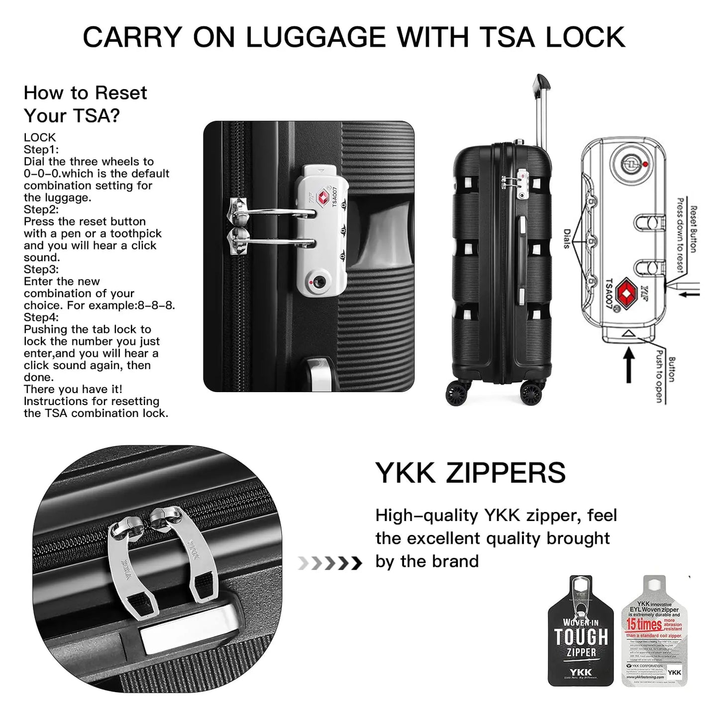 Kono 20" Hardshell Carry-On - Polypropylene Lightweight Luggage with TSA Lock & Smooth Spinner Wheels