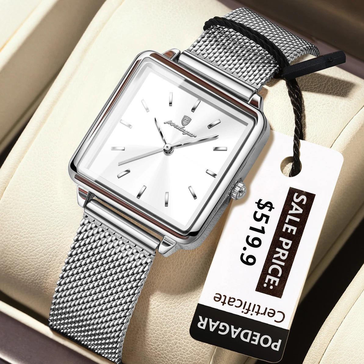 POEDAGAR Fashion Ladies Watch Waterproof Square Elegant Watch For Woman Mesh Stainless Steel Quartz Women's Watches Female Reloj