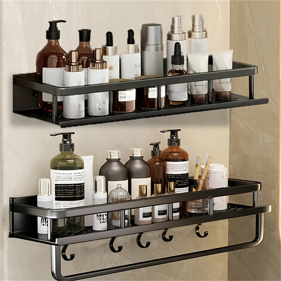 Aluminum Bathroom Supplies Storage Hook Shelf Multifunctional Wall Mounted Shelf Bathroom Towel Bar Bathroom Items Storage Rack
