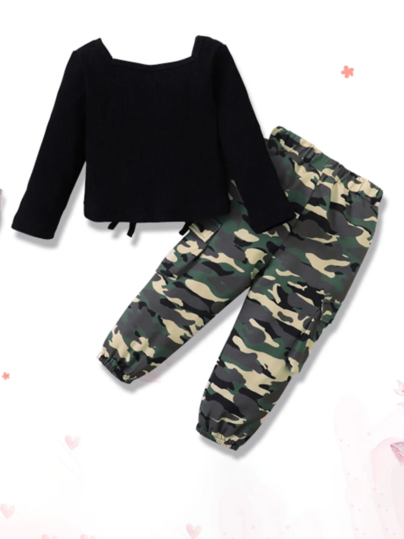Girls Clothes Size 1-5t Girl Fall Clothes Long Sleeve Square Neck Shirt Top + Pants Girls Outfit Set