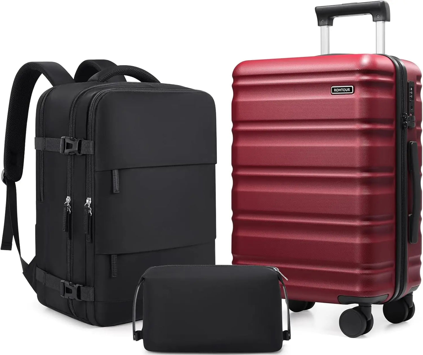 Suitcase Set 3 Piece, 20 IN Carry On Luggage with PC Hard Shell, TSA Lock Spinner Wheels Extension Handle Suitcase Set