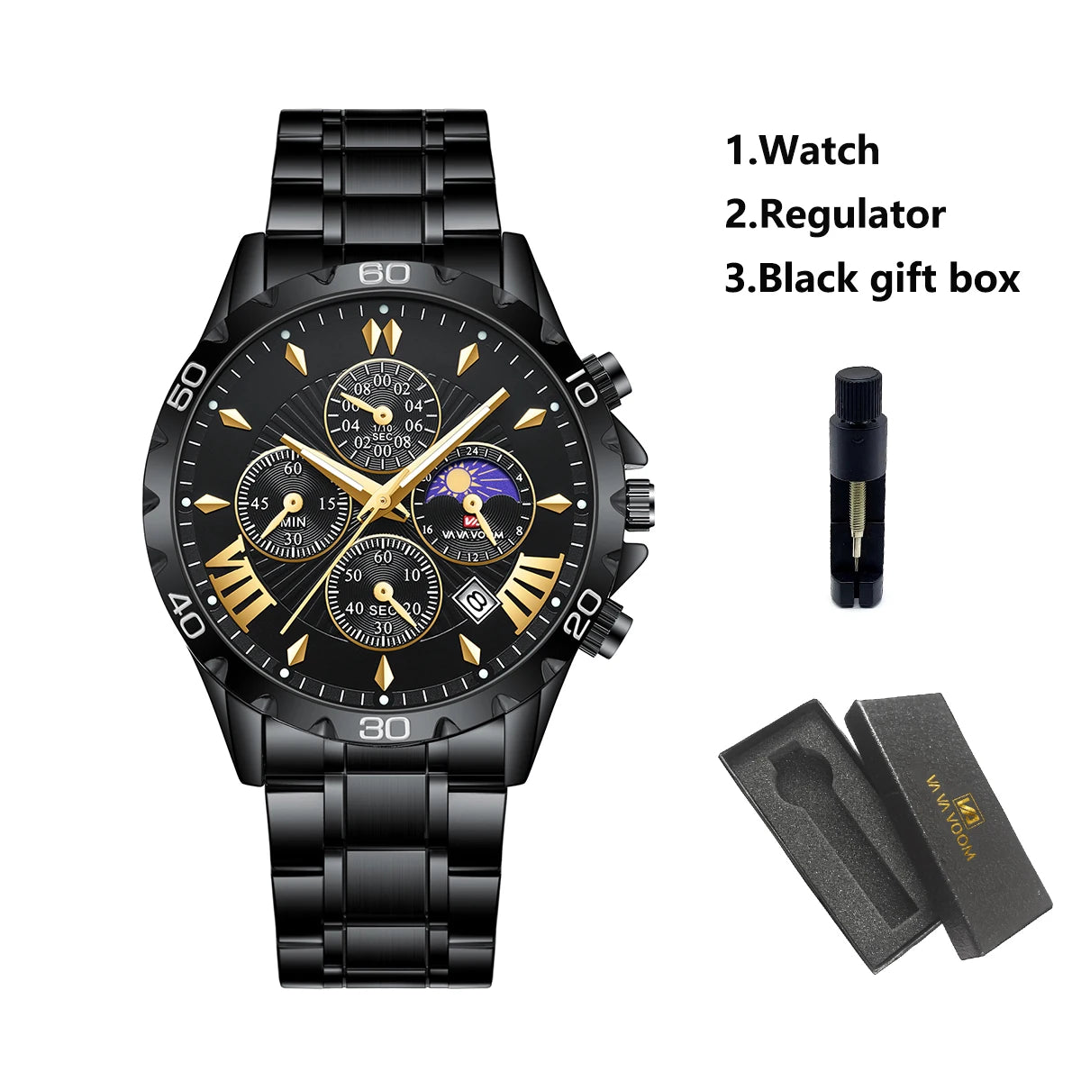 VA VA VOOM Top Brand Luxury Watch for Man Quartz Sports Men Watch Waterproof Luminous Stainless Steel Chronograph Men Wristwatch