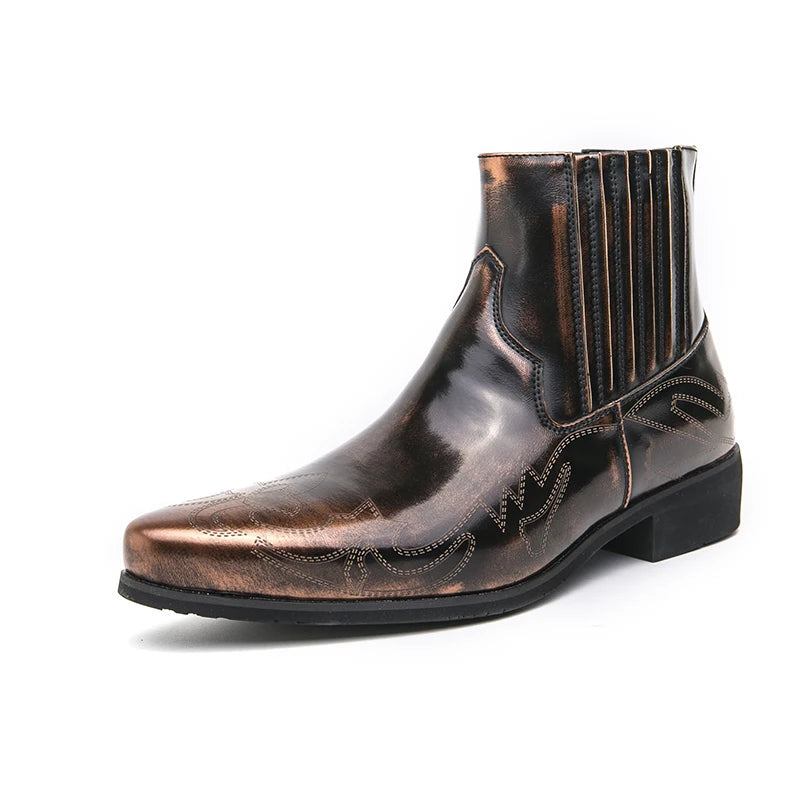 Men's Classic Retro Chelsea Short Boots Mens Fashion Embroidery Ankle Boot High-top Casual Shoes for Men