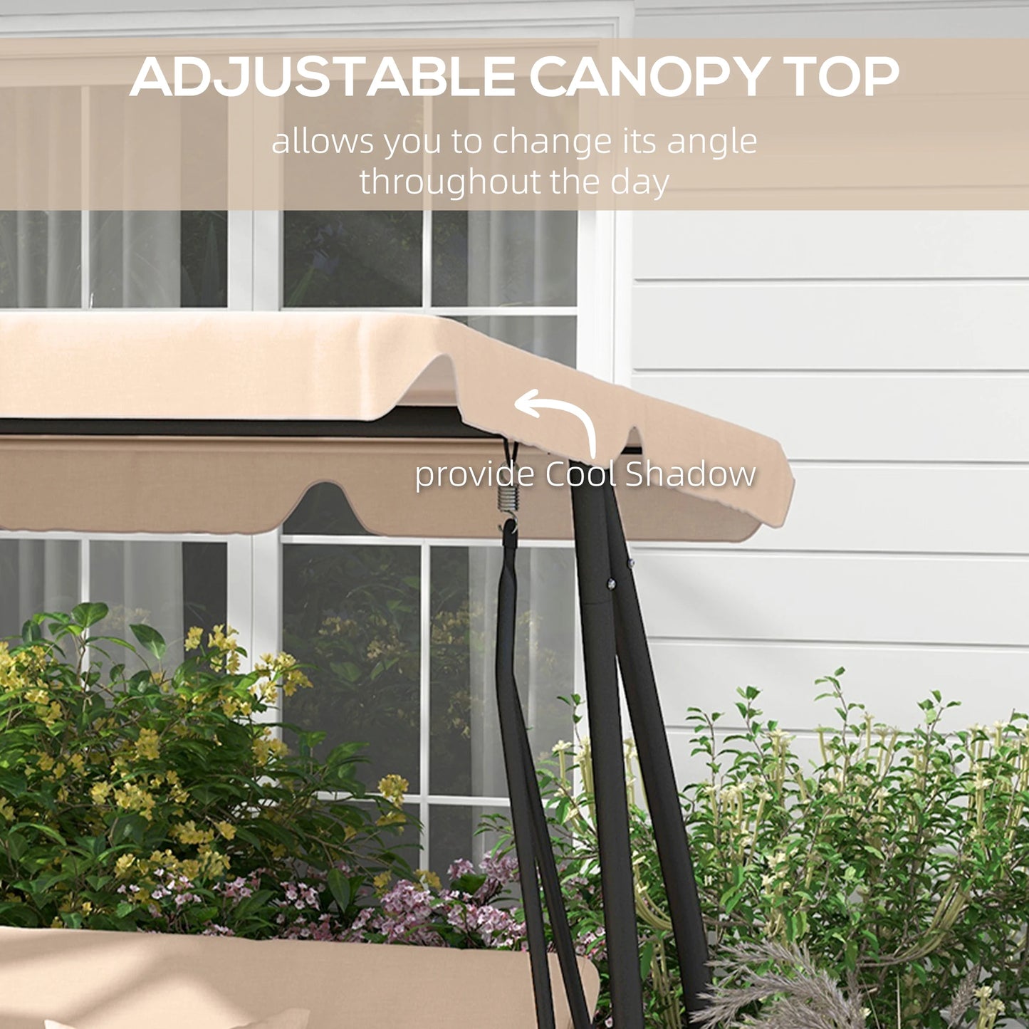 Outsunny 2-in-1 Garden Swing Seat Bed, 3 Seater Convertible Swing Chair Bench with Tilting Canopy, Cushioned Seat and 2 Pillows