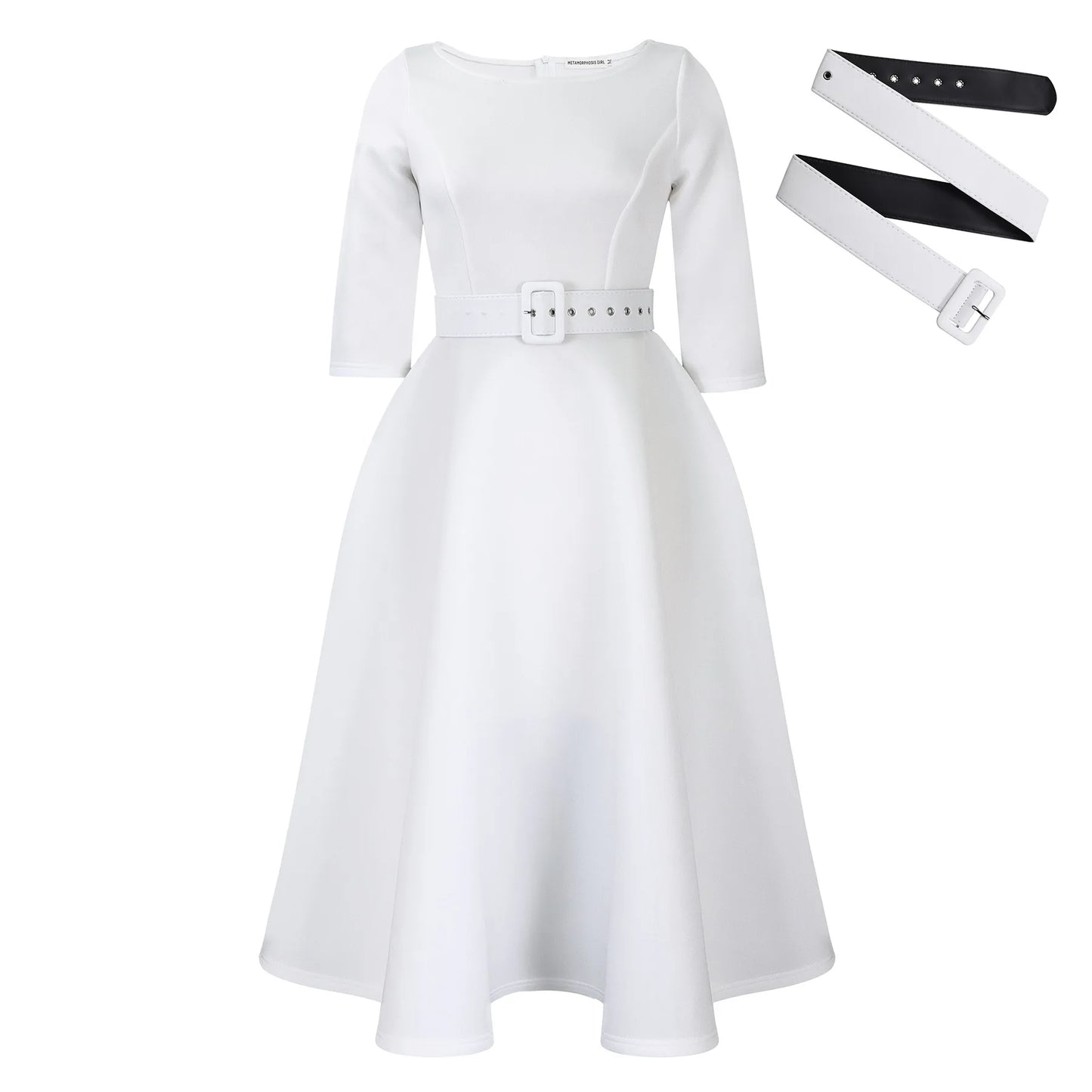 Elegant Women Party Dresses A Line with Waist Belt Three Quarter Sleeves Classy Office Ladies Wedding Guest Gowns Female Dress