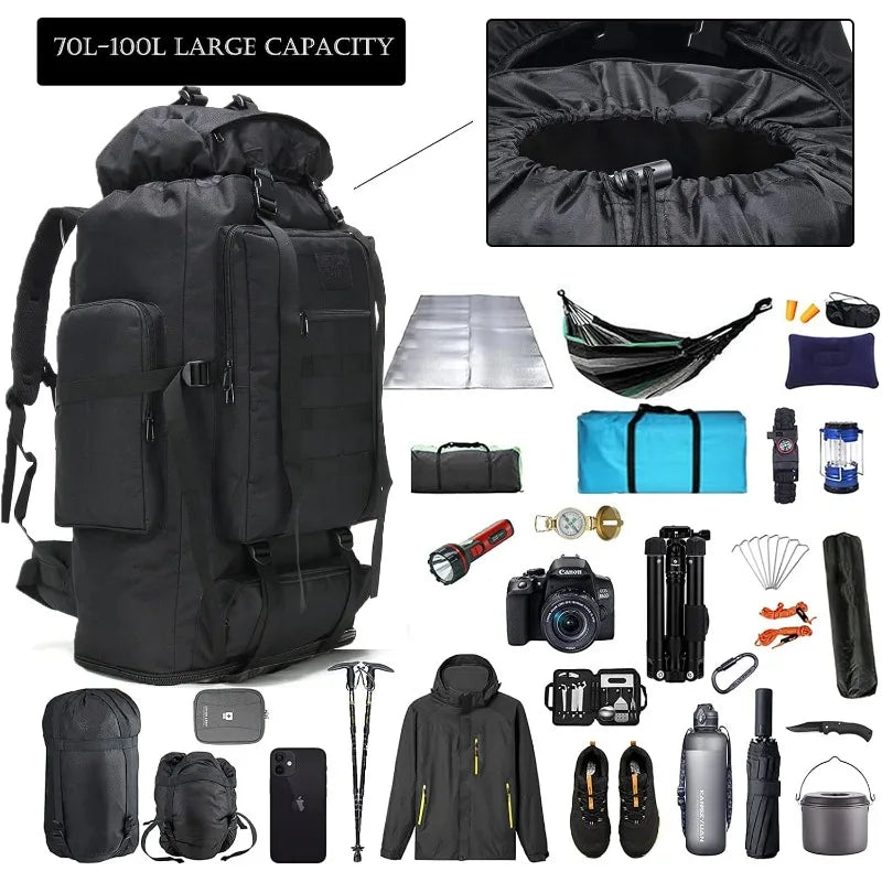 Hiking Backpack for Men 70L/100L Camping Backpack Military Rucksack Molle 3 Days Assault Pack for Climbing