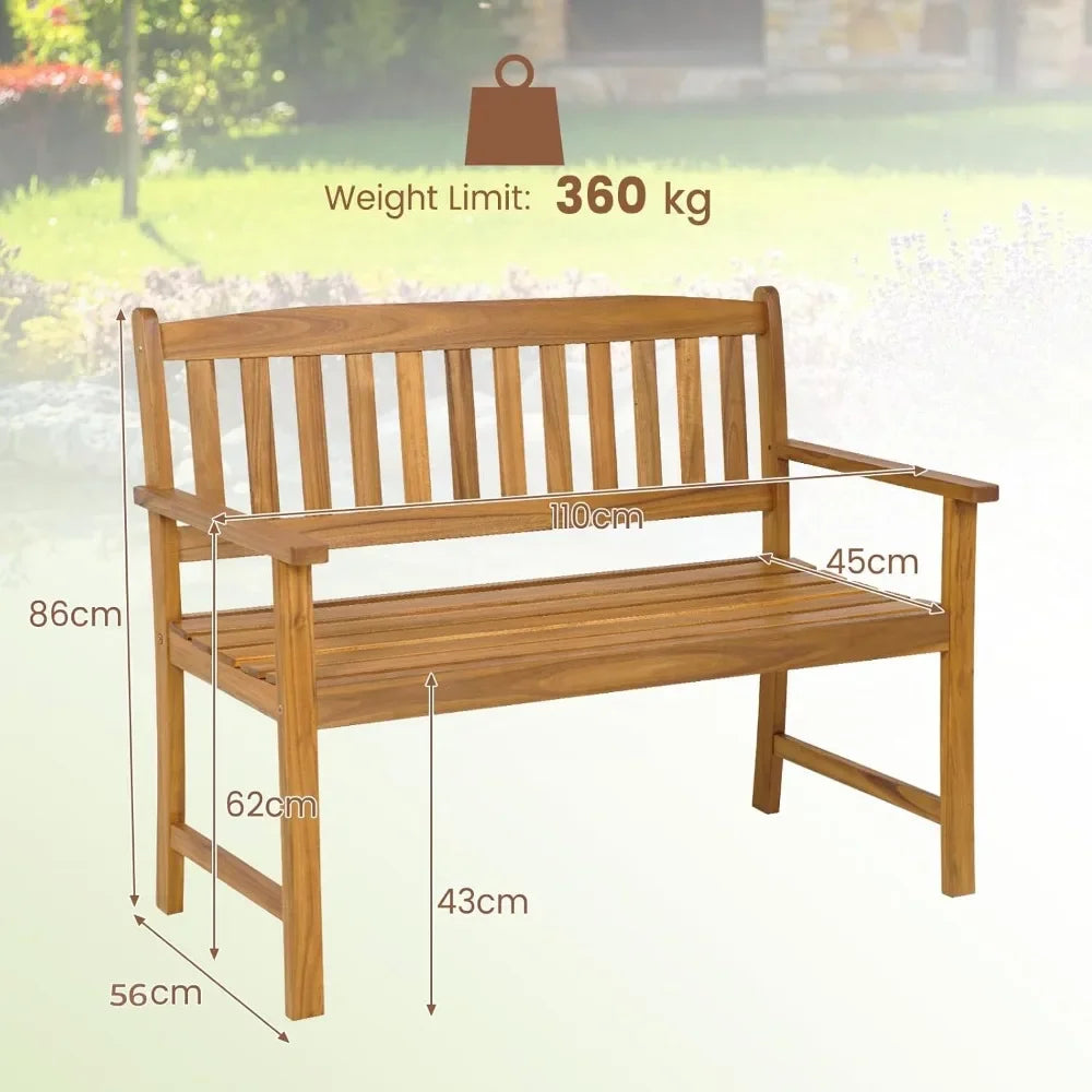 2-Seater Garden Bench, with Backrest & Armrests, Outdoor Furniture Leisure Loveseat Porch Seating for Backyard