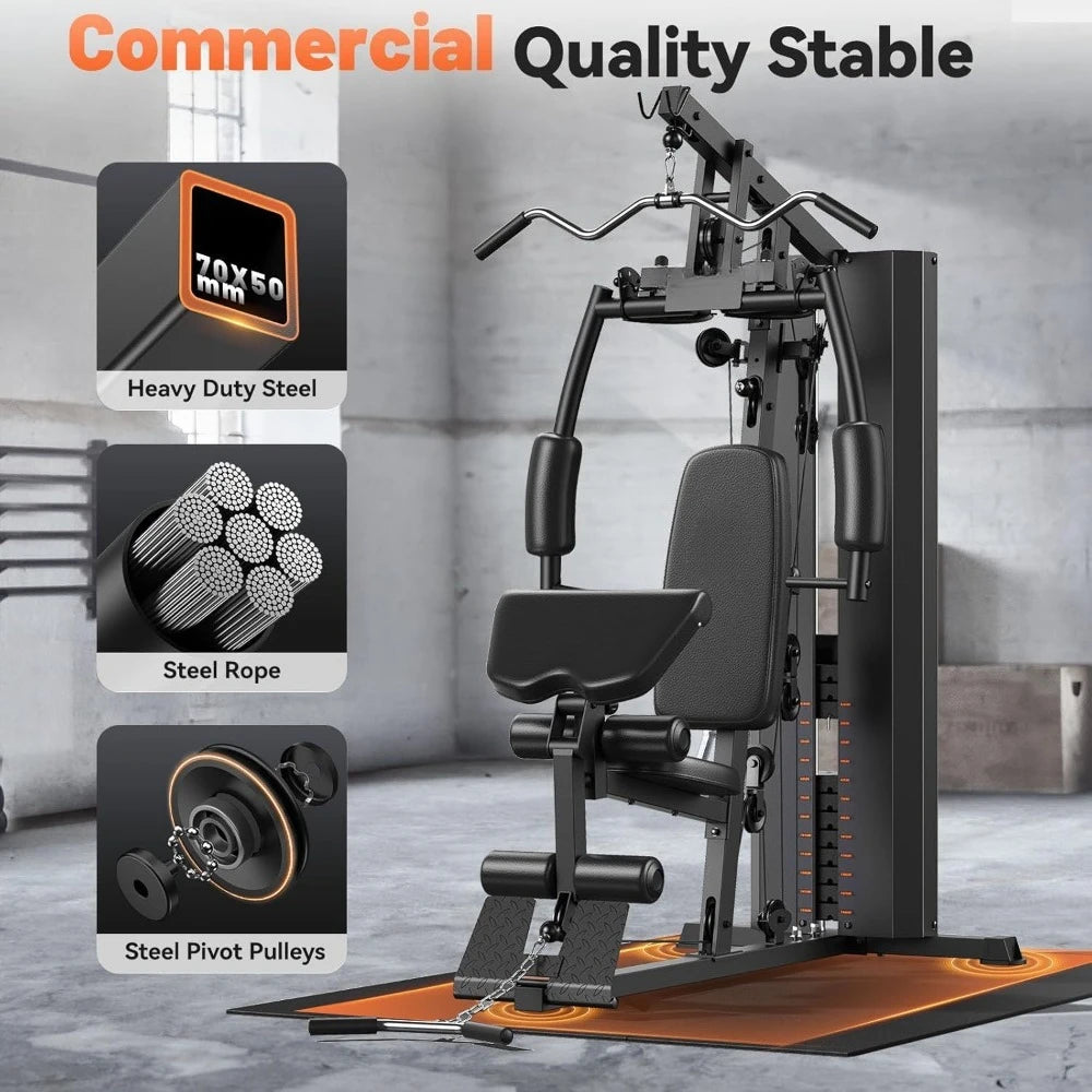 Home Gym,Workout Station with 154LBS Weight Stack, Exercise Equipment for Full Body Traning with Pulley System