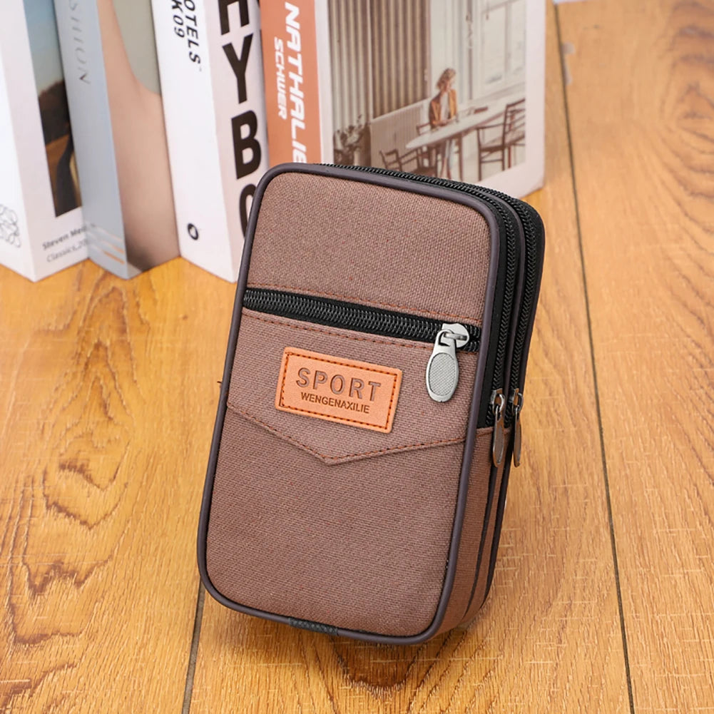 Men Outdoor Sports Waist Bag with Multi Pockets Canvas Change Pouch Coin Pocket Bag Zipper Coin Purse for Coins for Best Gift