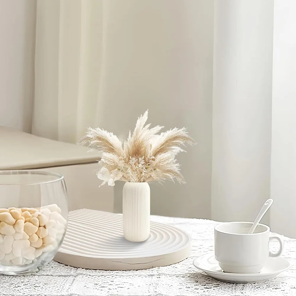 White Ceramic Vase, Vase Modern White Vase Home Decoration, Small Vase, Rib Texture Vase for Pampas Grass Decorative Vase