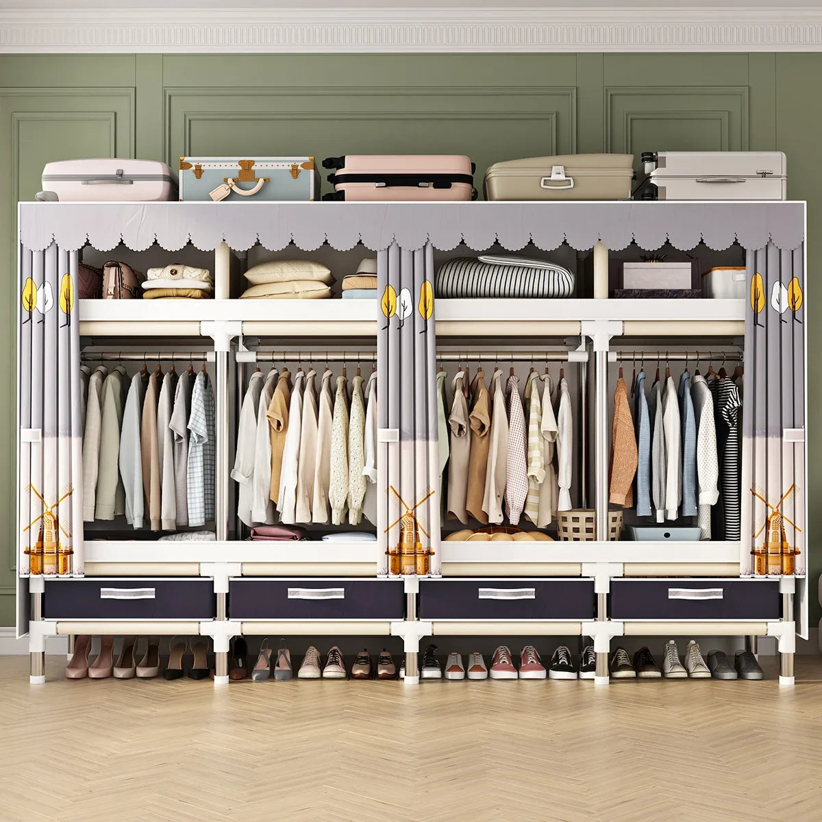 Oversized Bedroom Portable Foldable Cloth Wardrobe Organizer Clothes Folding Canvas Wardrobe Closet Rack for Clothes