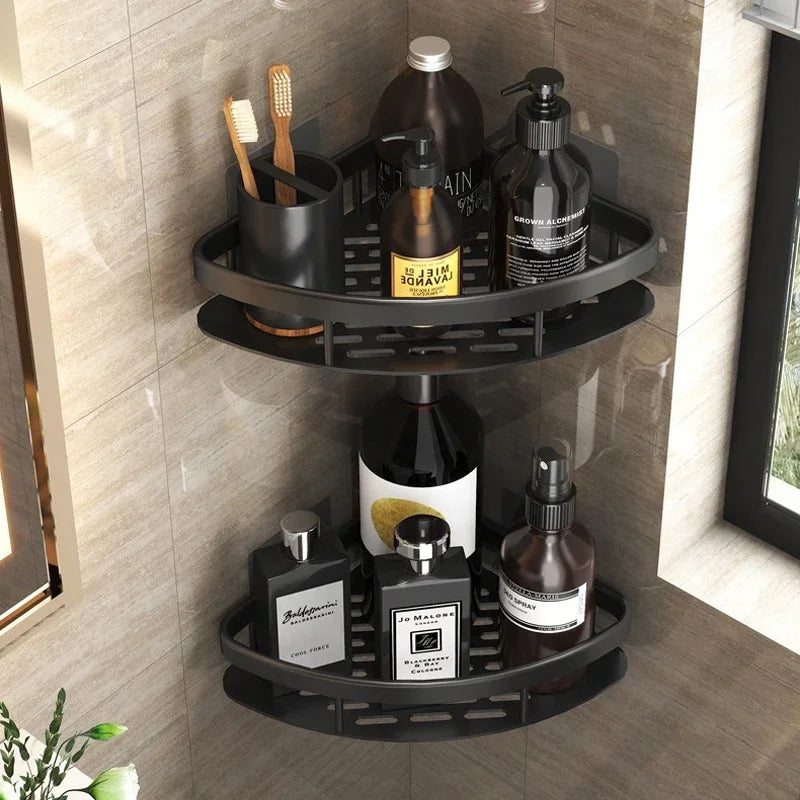 Bathroom Shelf Makeup Storage Organizer Aluminum Alloy Shampoo Rack Shower Shelf Bathroom Accessories No Drill Wall Shelf