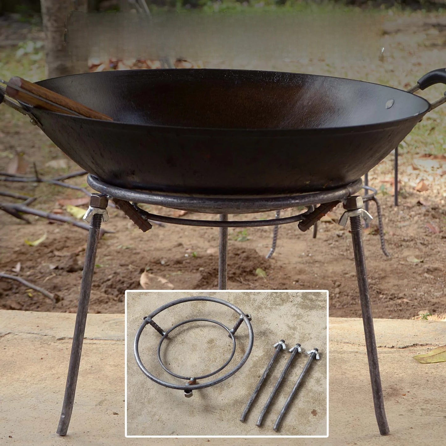 Outdoor Triangular Pot Stand Firewood Tee-legged round Kitchen Cooking Utensils Detachable BBQ ill Sta for Cam