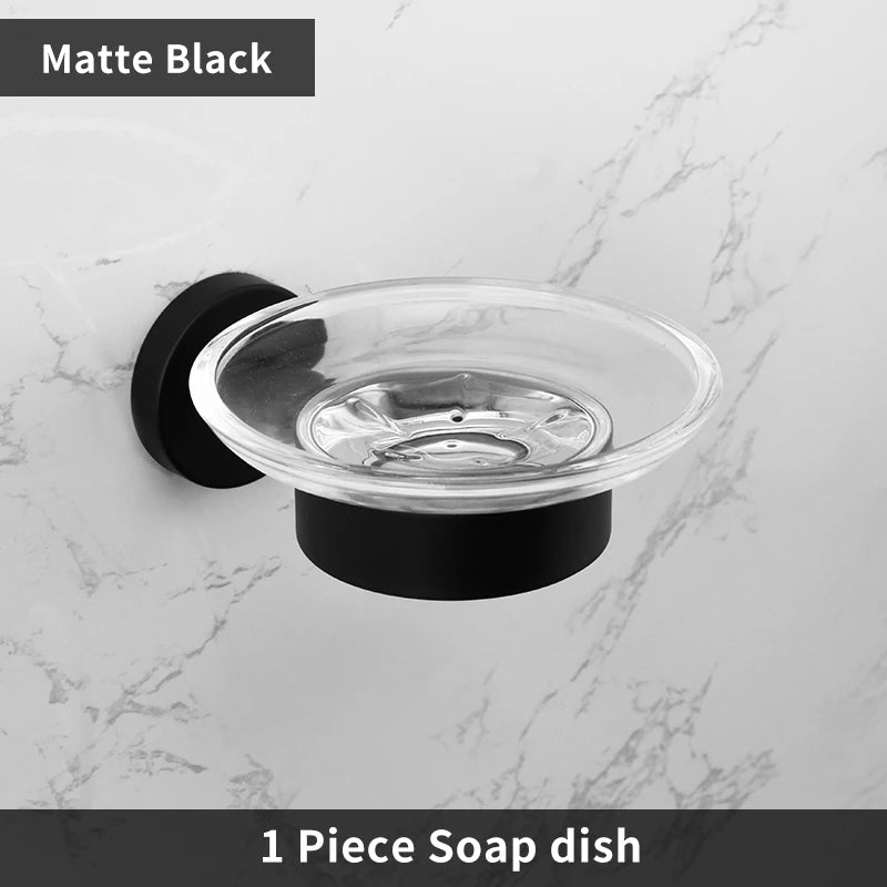 Bathroom Accessories Towel Rack Shelf Bar Roll Paper Holder With Cover Hand Towel Bar Holder Robe Hook Toilet Brush Holder Black