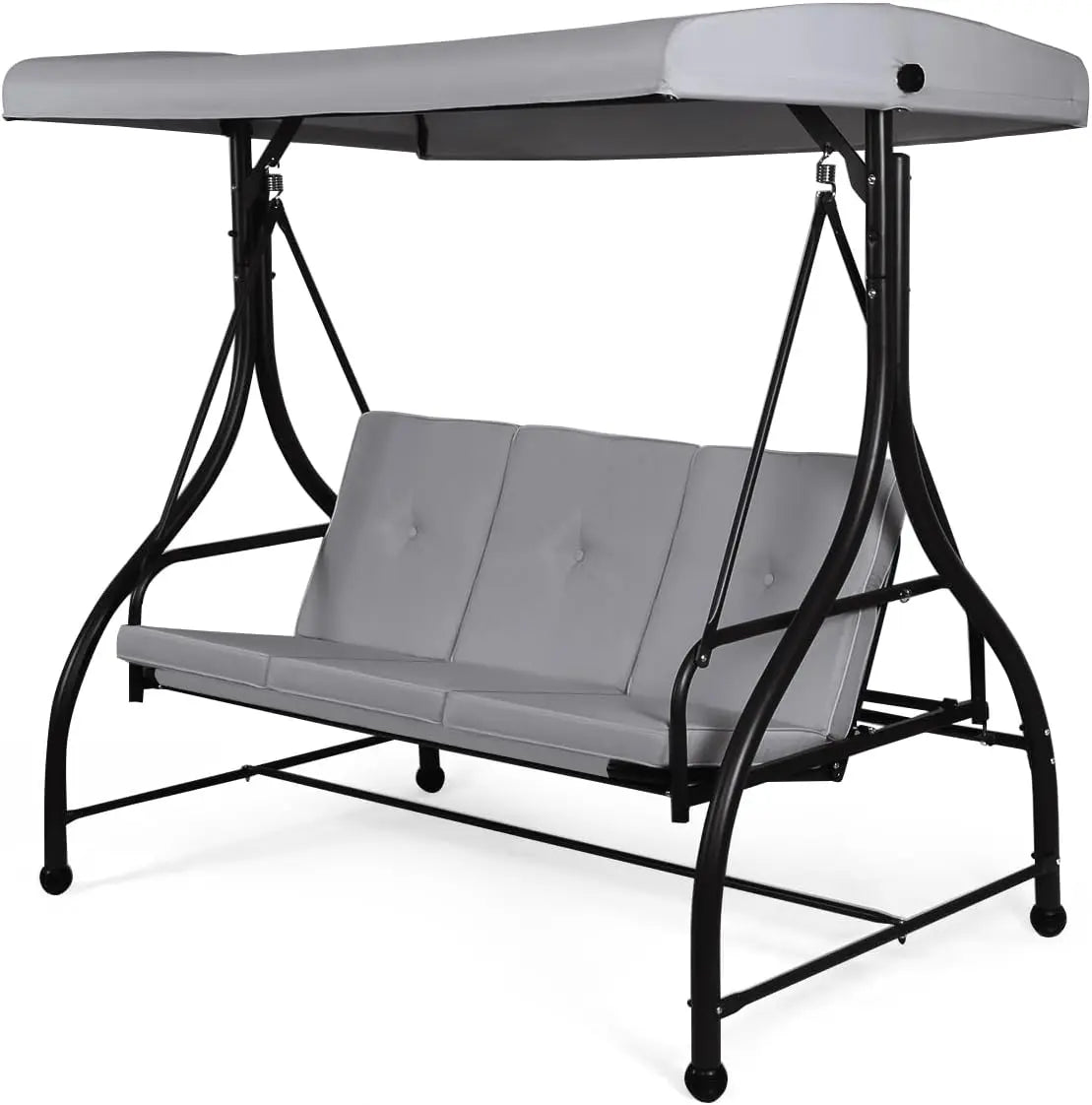 Garden Swing Chair, 3 Seater Convertible Outdoor Hammock Bench Chair with Adjustable Canopy and Cushions, Patio Swing Bench