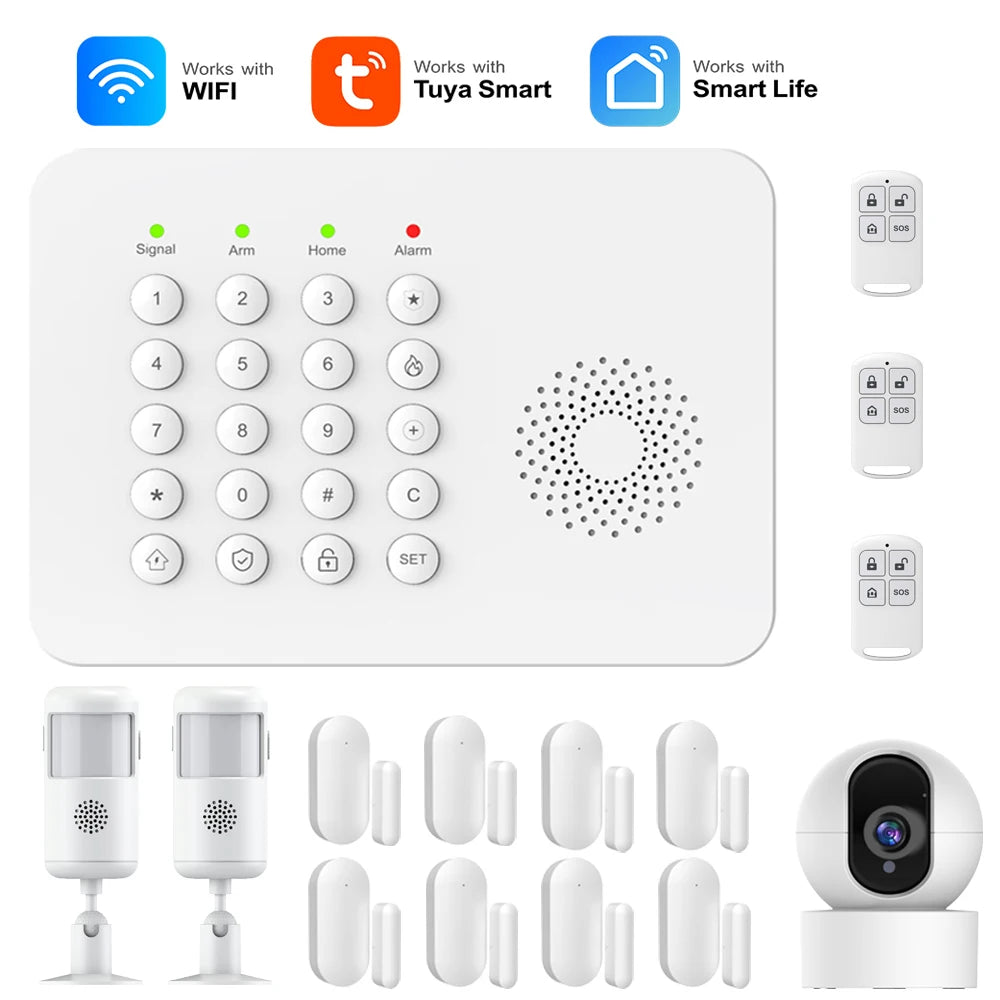 Wireless GSM Alarm System Tuya Smart Life Home Security Kit with Door Sensor PIR Motion Detector Alexa Compatible