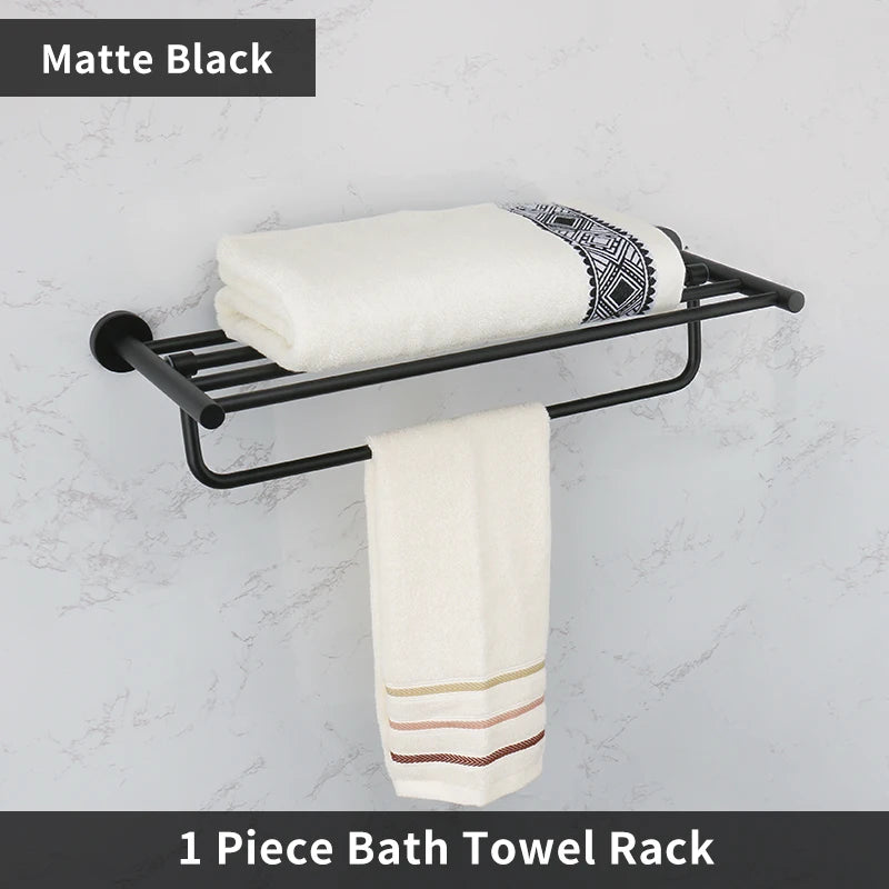 Bathroom Accessories Towel Rack Shelf Bar Roll Paper Holder With Cover Hand Towel Bar Holder Robe Hook Toilet Brush Holder Black