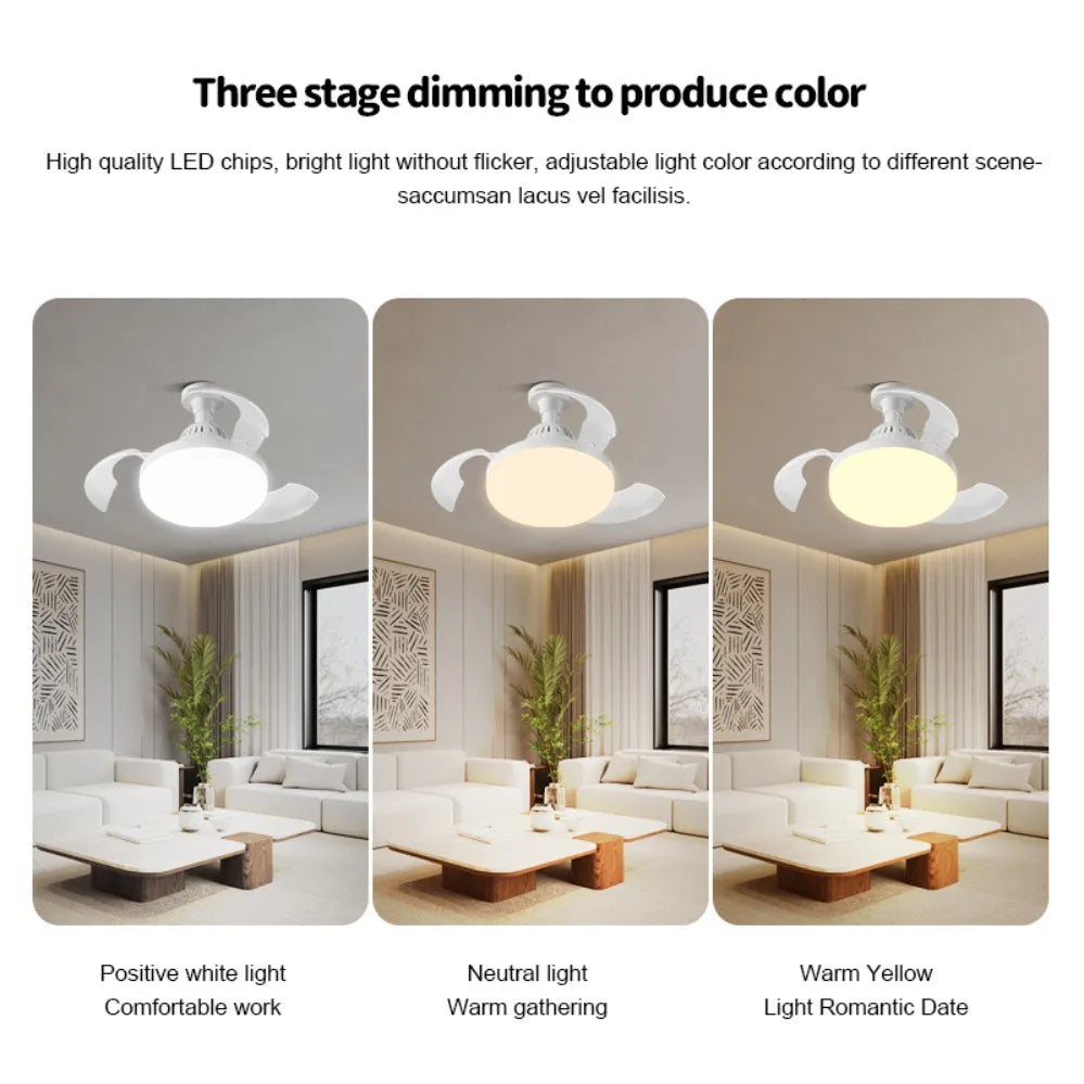 Ceiling Fan Light New Invisible Telescopic Blade Air Circulation Fans Silent Dimming Timed Room Decor Ceiling Fan with lighting
