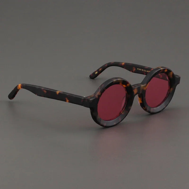 Luxury Sunglasses for Women Round Coarse Frame Frosted Matte Gray Pink Lenses Outdoor Handmade UV400 Men Polarized SUN GLASSES