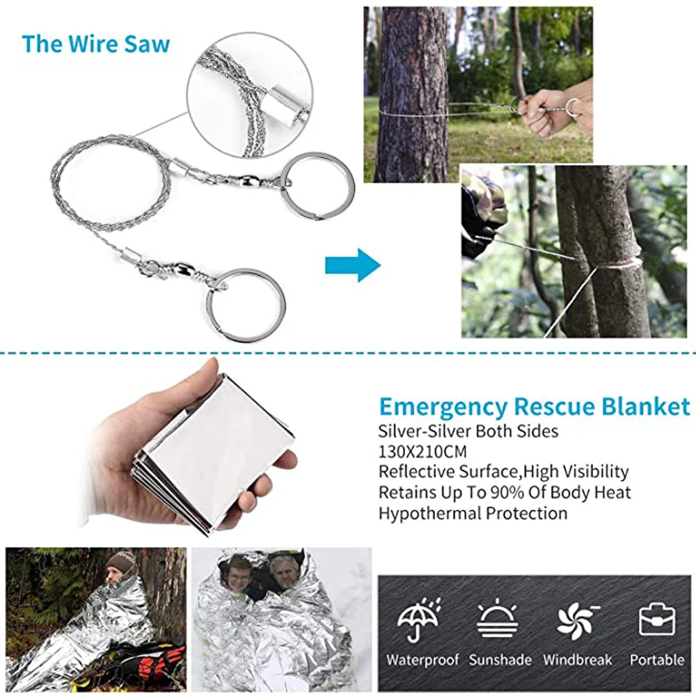 First Aid Kit Multifunction Outdoor Adventure Survival Kit SOS Emergency Survival Tool Traveling Camping Hiking Hunting Tool box