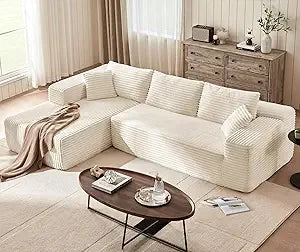 Modular Sectional Sofa: 106'' Corduroy Cloud Couch L Shaped Sofas with Deep Seat Comfy Fluffy Plush Couches for Living Room Apa
