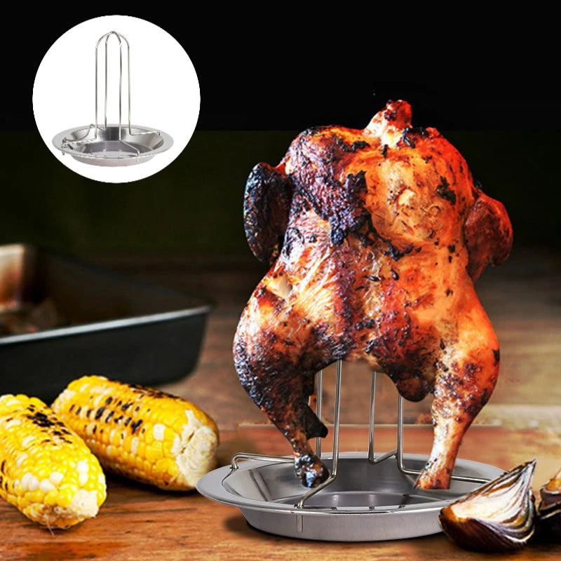 Outdoor Barbecue Tools Chicken Roaster Rack Stainless Steel Roasting Grill Stand Kitchen Grilled Chicken Plate Grilling Tools