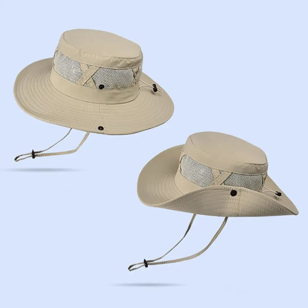 Summer Men Bucket Hat Outdoor UV Protection Wide Brim Panama Safari Hunting Hiking Hat Mesh Fisherman Hat Beach Sunscreen Cap