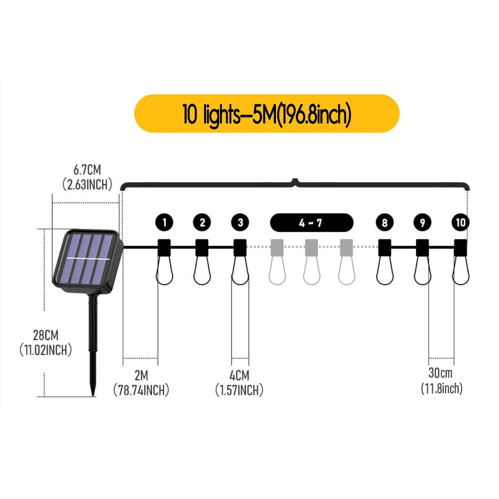Solar String Lights Outdoor Waterproof, 10/30 Bulbs Shatterproof Bulbs Patio Lights With Remote 2 Lighting Modes LED Solar Pow