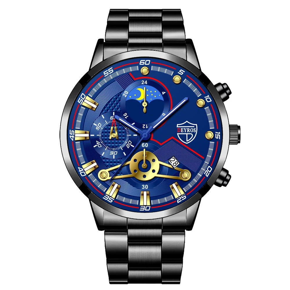 Reloj Hombre Men's Luxury 3-Piece Business Watches Mens Full Calendar Leisure Sports Watch Men Stainless Steel Quartz WishWatch