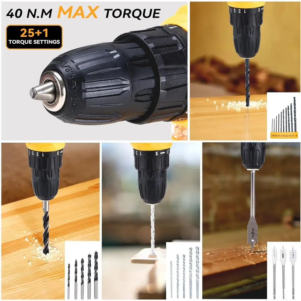 Tool Kit Box Drill Set with 21V Cordless Drill, Tool Box with Drill, Hand Drill Set for Men, Power Tool Combo for Home Repair, D