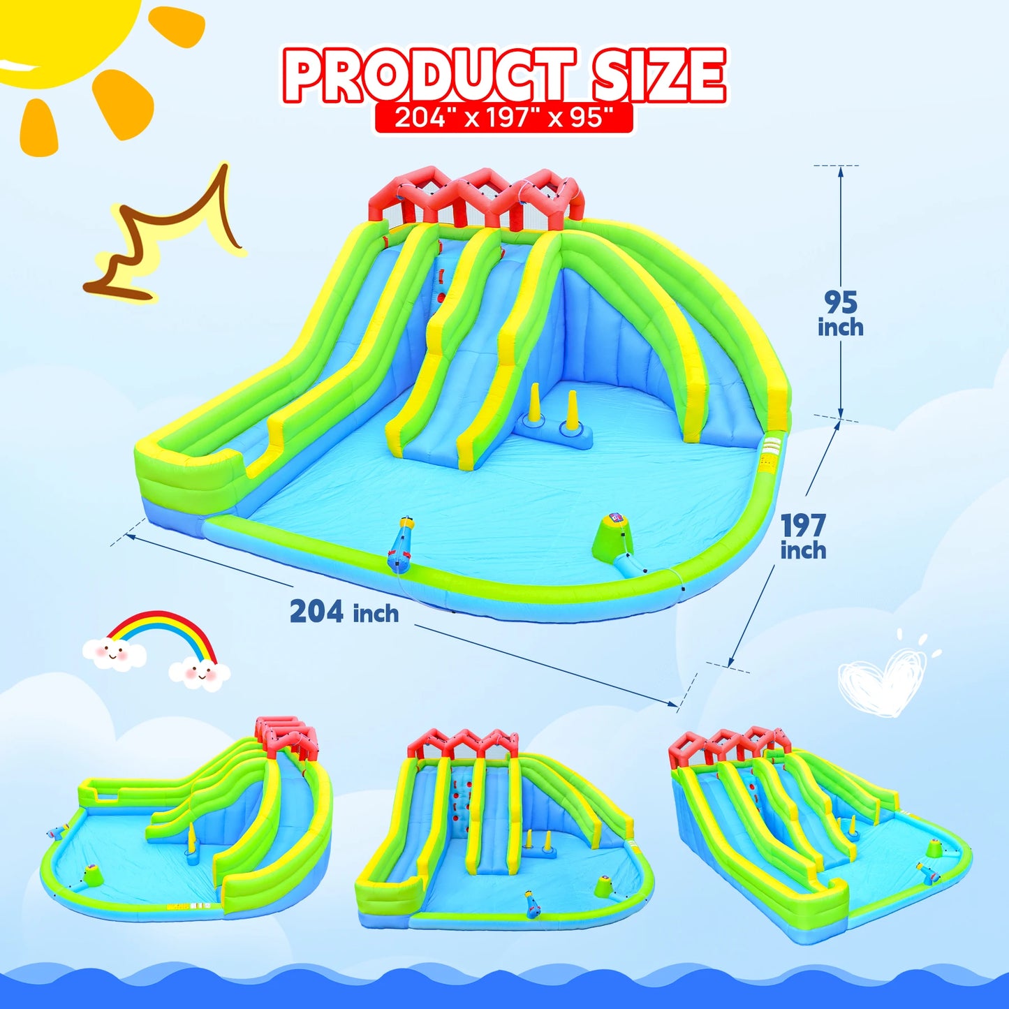 Inflatable Slide Water Park Trampoline Bouncing House Outdoor Garden For Endless Fun to Kids with Blower and Toys