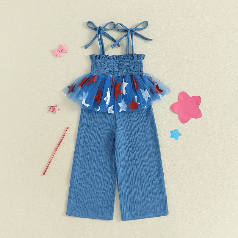 Toddler 4th of July Romper American Flag Print Sleeveless Jumpsuit Baby Independence Day Outfit Patriotic Clothes for Girls
