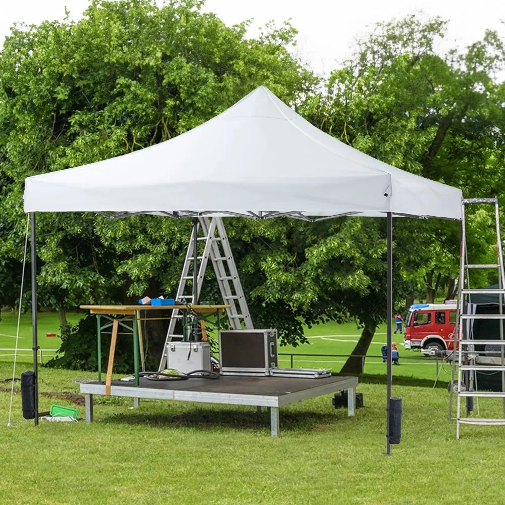 10x10 FT Pop Up Canopy Tent with Slant Legs and Carrying Bag, Easy Setup Outdoor Shelter for Patio, Garden, Beach, Bright White