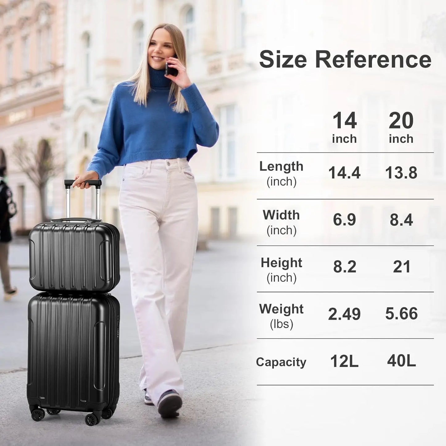 Carry on Luggage Airline Approved, 2 Piece Hardshell Luggage Set with TSA Lock & Spinner Wheels, 20" Hardside Suitcase with 14"