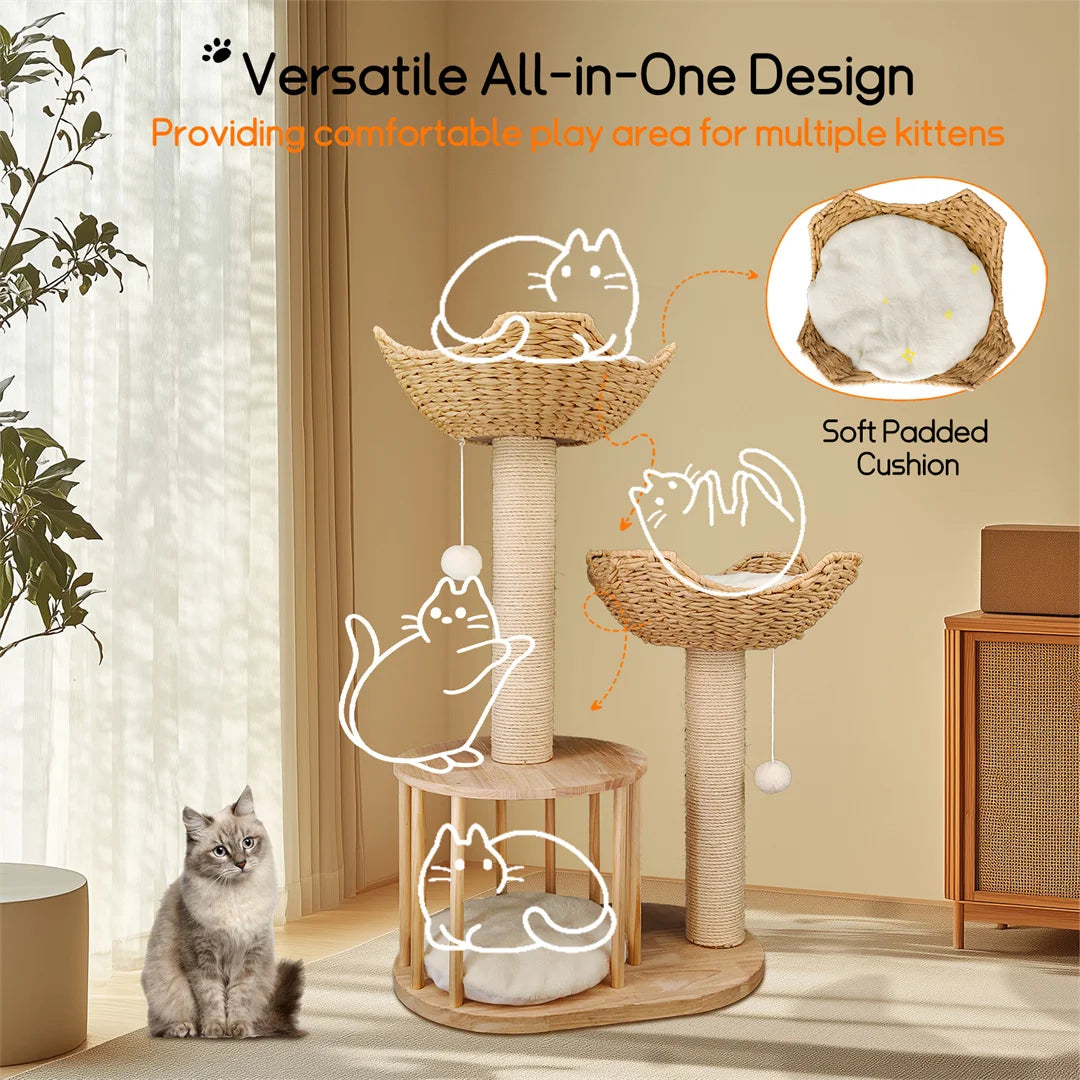 Cat Climbing Tree Indoor Kittens Activity Center 3-Tier Tower with Scratching Post for Cat Furniture