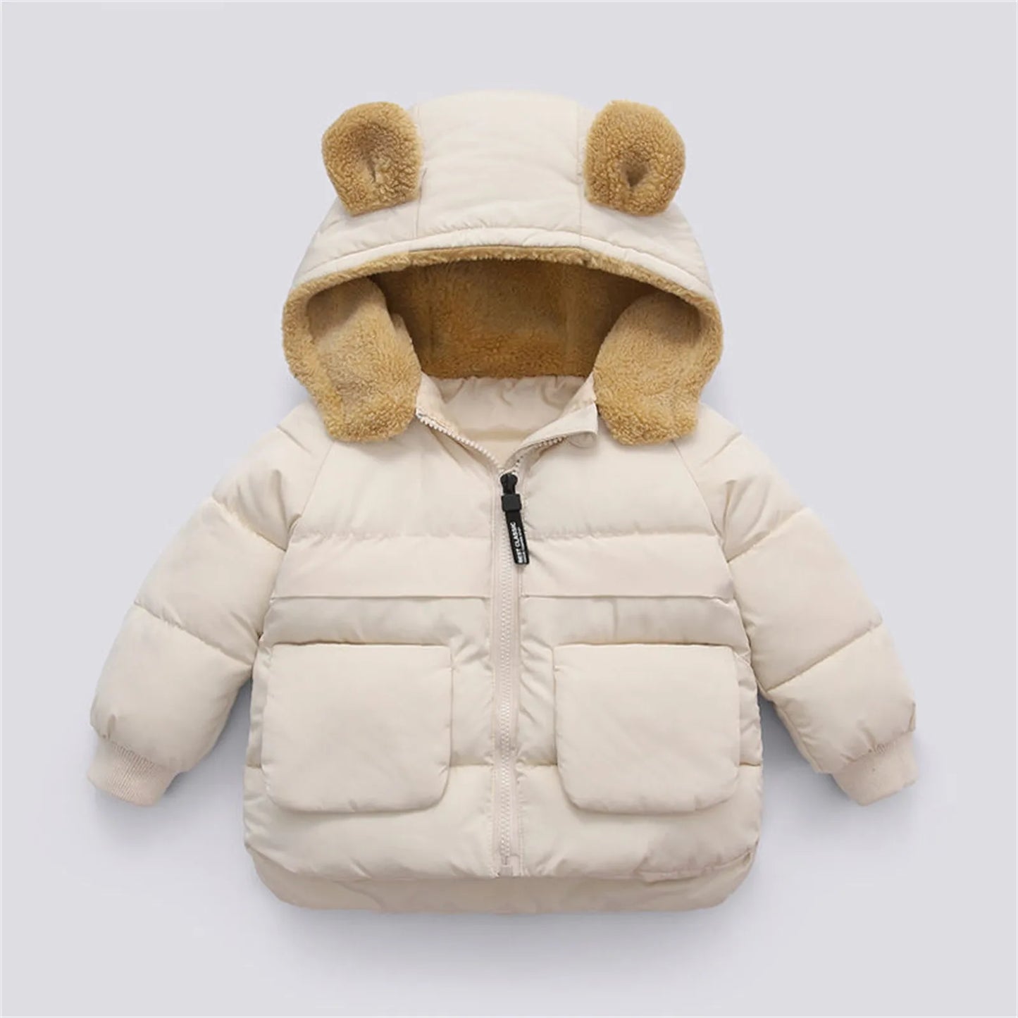Toddler Kids Baby Boys Girls Winter Warm Solid Coats Bear Ears Fleece Hooded Padded Outwear Light down Jacket Boys
