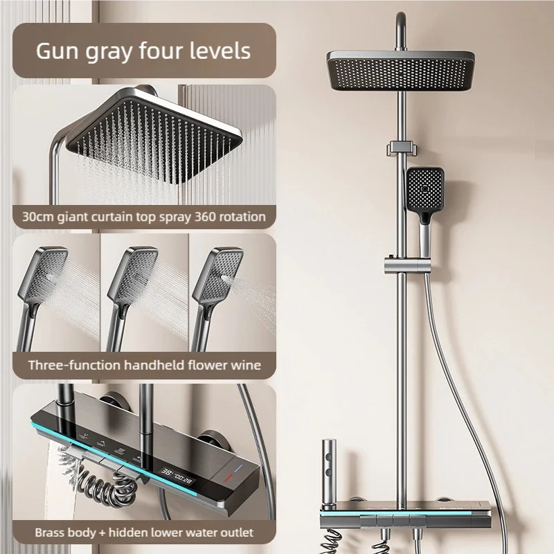 Bathroom Shower System Set Display Ambient Lighting Effect Piano Keys Multifunctional Hot and Cold Water Pressurize Shower Set